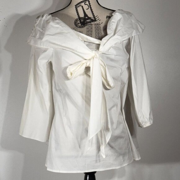 PLEIONE Off the Shoulder Front Tie Blouse, White, Women's Size Large - Picture 2 of 6